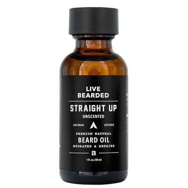 Live Bearded Beard Oil, 1 fl oz - Premium All-Natural Jojoba - Made in the USA - Hair and Skin Care for Men with Dry, Flaky Patches   Straight Up Unscented - Fragrance-Free