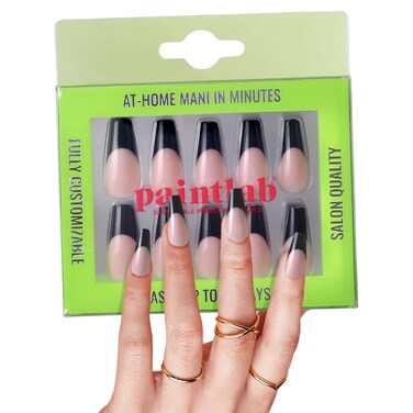 PaintLab Press-On Nails Manicure Kit, Black Swan, 30-Piece Set, Long-Lasting Fake Nails with Glue, File, Prep Pad &amp; Cuticle Stick