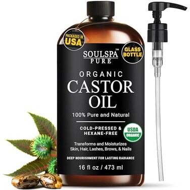 Organic Castor Oil for Face, Hair Growth, Scalp, Skin Glass Bottle   USDA Certified   100% Pure Castor Oil Organic Cold Pressed Unrefined, Moisturizing &amp; Multipurpose Aceite de Castrol - 16 fl oz