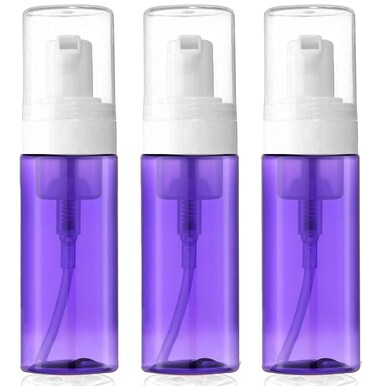 3-Pack Travel-Sized Foaming Pump Bottles - Empty Foaming Liquid Soap Dispensers - for Refillable Travel Hand Soap Shampoo Foaming Castile Cosmetics - BPA Free (100ml/3.3oz) (Purple)