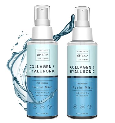 Hyaluronic Acid &amp; Collagen Face Mist - Dermatologist Tested, Moisturizes &amp; Tones Skin, Anti-Aging, Natural Ingredients, Cruelty-Free Korean Skin Care - All Skin Types - 4 OZ (2 Pack)