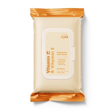 Facial Wipes with Vitamin C &amp; E - Dermatologist Tested Cleansing Face Wipes for Hydrating &amp; Exfoliating - Refreshing Moisturizing Wipes - Glowing Skin Cleansing Patches - 60 Count