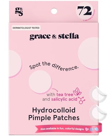 grace &amp; stella Pimple Patches for Face - Fast Acting Hydrocolloid Acne Patch That Absorb Gunk, Flatten Breakouts - Zit Stickers for Clear Skin - Dermatologist-Tested, Vegan (Invisible, 72 Count)