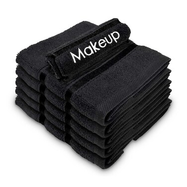 Makeup Towels - Pack of 6 - Soft Cotton Wash Cloths for Face &amp; Makeup Removal, Airbnb Essentials for Hosts, Luxury Washcloths (13x13 Inches. Black)