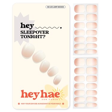 Semi Cured Gel Nail Strips   Sun Cured Gel Nail Wraps No LED Lamp Needed Easy Apply &amp; Remove   Includes 28 strips, 1 Prep Pad, 1 Nail File &amp; 1 Wooden Stick - Hey, Sleepover Tonight?