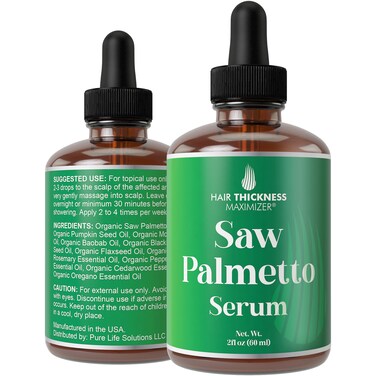 Saw Palmetto Serum for Hair Growth and Thickening - With Rosemary, Peppermint, Pumpkin Seed Oils. Vegan Moisturizing and Strengthening Scalp Treatment for Women, Men, Weak, Dry, Frizzy Hair 2oz