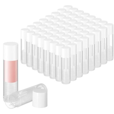 Maitys 64 Pcs Lip Balm Tubes 5 ml Empty Lip Gloss Balm Containers Refillable Rotatable Plastic Lipstick Tubes DIY Lip Gloss Balm Tube Holder for DIY Cosmetic (Clear)