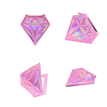 Compact Magnifying Mirror Dual Sided, Foldable, Hand Size. Sheen Elegant Iridescent in Diamond Shape. Essential for Make Up, Women Mothers Friends Girls. To Every Beauty Lover in Home, Office, Travel.