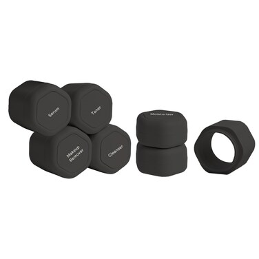 Cadence Travel Containers - Full Skincare Set - Magnetic Travel Capsules - 2 Small (0.56oz), 4 Medium Capsules (1.32oz), &amp; Extender (1.43oz) with Multiple Labels for Better Organization - Charcoal