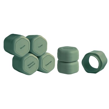 Cadence Travel Containers - Full Skincare Set - Magnetic Travel Capsules - 2 Small (0.56oz), 4 Medium Capsules (1.32oz), &amp; Extender (1.43oz) with Multiple Labels for Better Organization - Eucalyptus