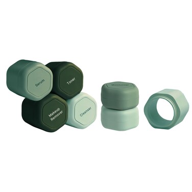 Cadence Travel Containers - Full Skincare Set - Magnetic Travel Capsules - 2 Small (0.56oz), 4 Medium Capsules (1.32oz), &amp; Extender (1.43oz) with Multiple Labels for Better Organization - Evergreen