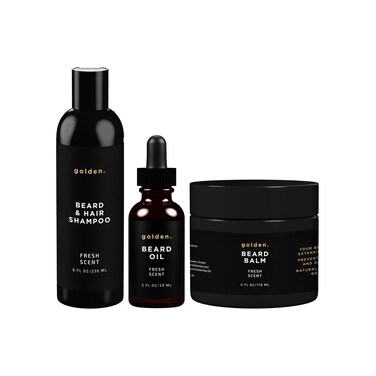 Golden Grooming Co. Everyday Beard Bundle &ndash; Complete Beard Care Set   Includes Beard Oil, Balm &amp; Shampoo (XL, Fresh Scent)