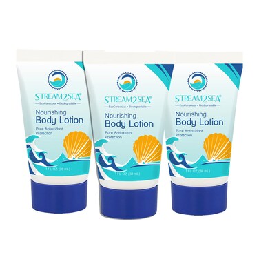 STREAM 2 SEA Nourishing Body Lotion For After Sun Dry Skin, 3 Pack 1 Fl oz Vitamin E, Squalane Reef Safe and Paraben Free Moisturizing Body Lotion For Women, Nourishing Sunburn Skin Care