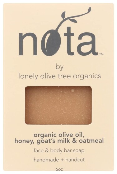 Nota Face &amp; Body Bar Soap, Organic Olive Oil, Honey, Goat's Milk &amp; Oatmeal, 6 Ounce (Pack of 1)
