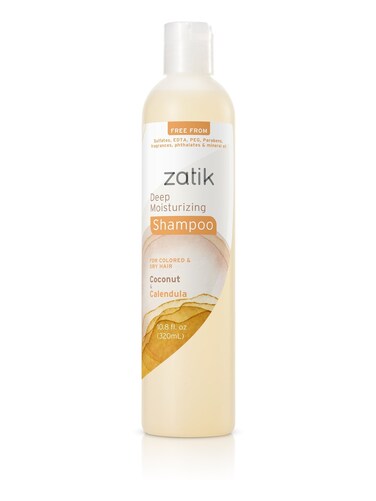 Zatik Naturals - Deep Moisturizing Shampoo with Coconut &amp; Calendula - Vegan Bio-degradable pH balanced, for Colored and Dry Hair, Free From Sulfates, phthalates &amp; Synthetic Fragrances - 10.8 Fl Oz