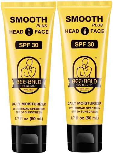 Bee Bald SMOOTH PLUS Head &amp; Face Moisturizer with SPF 30 Sunscreen Lotion Protecting Skin From Harmful UVA/UVB Rays While Hydrating, Moisturizing and Toning, 1.7 Fl Oz (Pack of 2)
