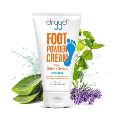 Foot Powder Cream Lotion Deodorant, 5oz Tube For Sweaty Smelly Feet, Low Mess, Absorb Reduce &amp; Control Odor, Talcum-Free, Tea Tree + Peppermint, Leave On Foot Mask, Men &amp; Women