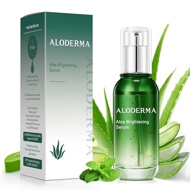 Aloderma Skin Brightening Serum for Face with 65% Organic Aloe Vera - Face Serum with Niacinamide, Vitamin C for Bright, Luminous Skin - Aloe Vera Serum to Hydrate &amp; Revitalize Dull, Tired Skin, 1.7oz