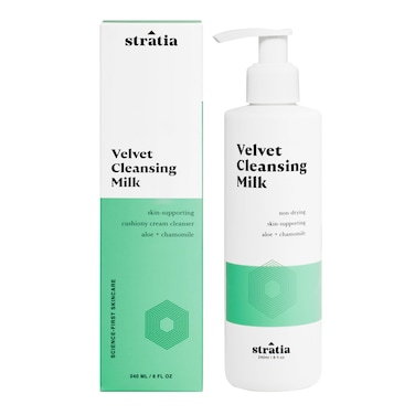 Stratia Velvet Cleansing Milk - Gentle Cream Face Cleanser, Moisturizing &amp; Non-Foaming with Chamomile, Olive Oil &amp; Aloe Vera, 8 Fl Oz