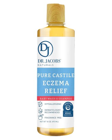 Dr. Jacobs Pure Castile Baby Wash - Effective Body Wash to Relieve Baby Eczema - Gentle Shampoo and Unscented Soap for Sensitive Skin, and Hypoallergenic - 16 oz