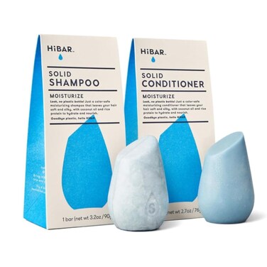HiBAR - Moisturize Shampoo &amp; Conditioner Set - For Dry, Frizzy Hair - Nourish &amp; Hydrate -Coconut Oil, Cocoa Butter &amp; Vitamin B5 -Plastic, Soap, Paraben &amp; Sulfate-Free -Color Safe &amp; Vegan -2 Solid Bars