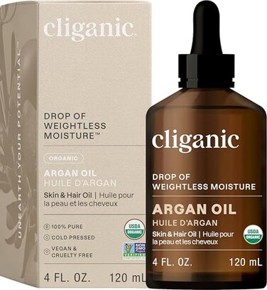 Cliganic USDA Organic Argan Oil, 100% Pure   for Hair, Face &amp; Skin   Natural Cold Pressed Carrier Oil, Imported from Morocco (Packaging May Vary)