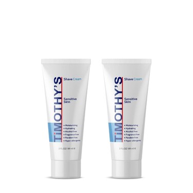 Timothy's Unscented Shave Cream, Two 3 ounce tubes, Fragrance Free, Alcohol Free, Paraben Free, SLS Free, Sensitive Skin, Slick, Moisturizing, TSA Travel size