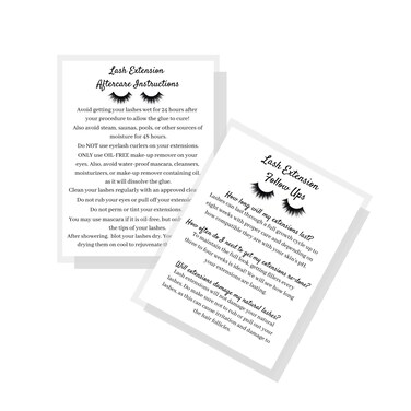 Lash Extension Aftercare Instruction Cards for Clients   Post Card Size 4.25 x 5.5&rdquo; inches   30 pack   Minimalist Black and White for Lash Artist Techs Client Business Cards