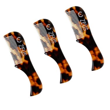 ZEUS Handmade Saw-Cut Mustache Comb - 3" x 0.75"- 3 Pack, Quality Moustache Comb for Men (Tortoiseshell) - B12