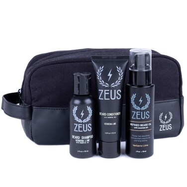 ZEUS Refined Essential Beard Care Kit with Travel Toiletry Bag - Beard Wash, Beard Conditioner, Refined Beard Oil &amp; Travel Dopp Bag &ndash; (Verbana Lime) Made in USA