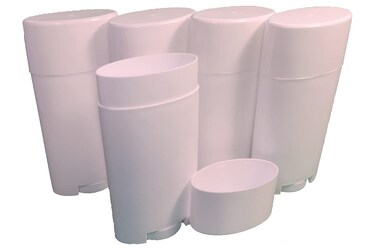 5 Pack - Empty Deodorant Containers (2.5 Oz Capacity, Top-Fill, Flat Top Lid, White)