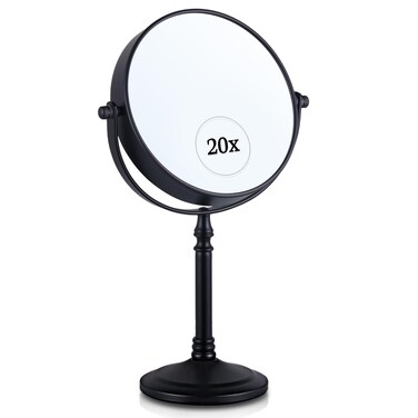 MIRRORVANA 20X Magnified Makeup Mirror with Stand - Double Sided 20x and 1x Cosmetic Mirror for Make Up Desk, Dressing Table, Bathroom Countertop - 6" Wide &amp; 12" Tall (Black)