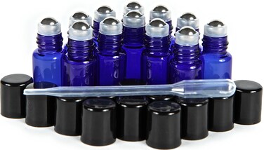 Vivaplex, 12, Cobalt Blue, 3 ml Glass Roll-on Bottles with Stainless Steel Roller Balls - Dropper included &hellip;