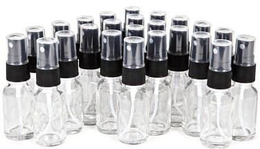 Vivaplex, 24, Clear, 15 ml (1/2 oz) Glass Bottles, with Black Fine Mist Sprayer's