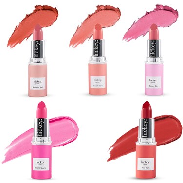 Hickey Lipstick For Women Fashion Week Lipstick Collection Refillable Perfect Red lipstick, Hot Pink, Nude, Light Pink &amp; Coral Organic, Vegan, Gluten-Free Lipstick Long Lasting (Pack of 5)