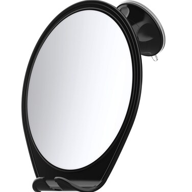 HONEYBULL Shower Mirror Fogless for Shaving - with Suction, Razor Holder for Shower &amp; Swivel, Small Mirror, Shower Accessories, Bathroom Mirror, Bathroom Accessories, Holds Razors (Black)