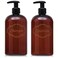 Bottiful Home-16 oz Amber Shampoo and Conditioner Shower Soap Dispensers-2 Refillable Empty PET Plastic Pump Bottle Shower Containers-Printed Design-Waterproof, Rust-Free, Clog-Free, Drip-Free