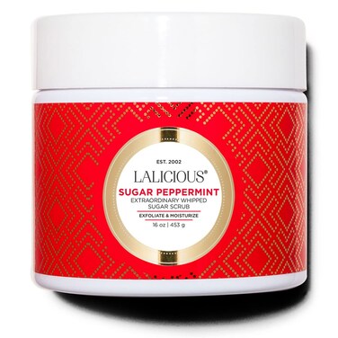 LaLicious Sugar Peppermint Extraordinary Whipped Sugar Scrub - Cane Sugar Body &amp; Foot Scrub, Exfoliating &amp; Moisturizing Skin Care with Coconut Oil &amp; Honey, No Parabens (16oz)