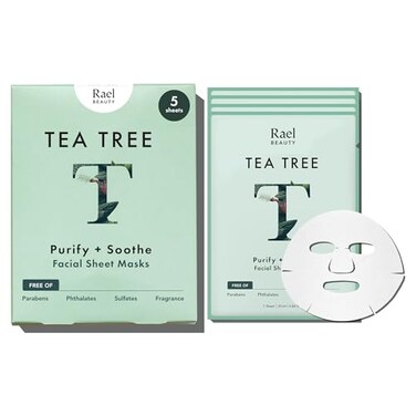 Rael Face Mask Skin Care, Tea Tree Face Masks - Bamboo Facial Sheet Mask, Korean Skincare, with Tea Tree Oil and Fruit Extracts, All Skin Types (Tea Tree, 5 Sheets)