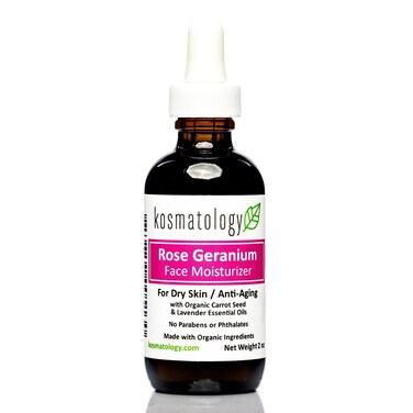 kosmatology&reg; Rose Geranium Organic Facial Moisturizer for Dry and Aging Skin   Vegan   2 fl oz