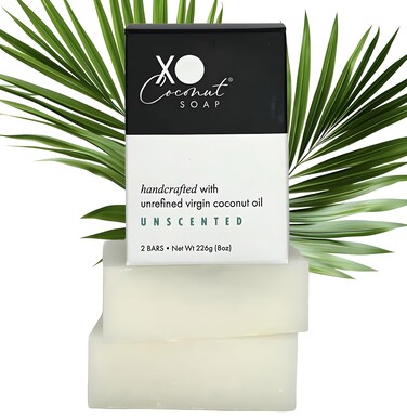 Coconut Oil Bar Soap Handcrafted Organic Natural Face Body Hands Vegan Unscented - 2 Bars, 4 Ounces Each