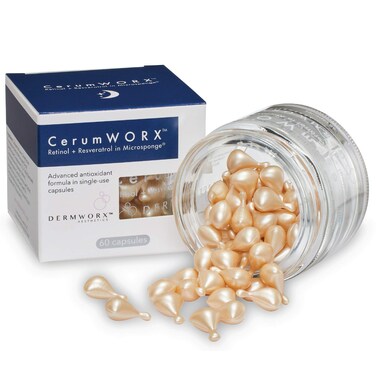 CerumWORX Retinol Night Serum   Retinol Cream for Face with Resveratrol for use at Night   Single Dose Capsules (60ct)