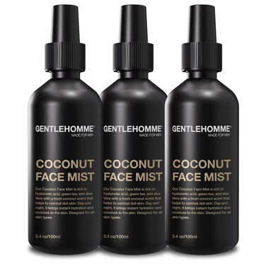 Coconut Face Mist - Men&rsquo;s Facial Spray - with Hyaluronic Acid, Aloe Vera &amp; Green Tea - Refresh, Moisturize &amp; Hydrate - Use Day &amp; Night - Safe for All Skin Types - Vegan - 3.4oz - 3 Pack