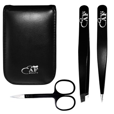 eyebrow tweezer set, best grooming hair remover, heavy duty craft tweezers, sharp tweezers, and brow tweezers. fine point tweezers, with travel case (black)