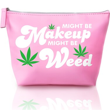 Vegan Leather Might Be Makeup Bag Cute Pink Girly Girl Stuff Mothers Day Gifts for Mom Women Best Friend Birthday Sister Things Y2K 2000s McBling Small Cosmetic Pouch Toiletry Make Up Accessories
