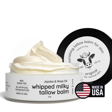 Handmade Whipped Milky Beef Tallow For Skin with Jojoba &amp; Rose Oil - Made in USA - 100% Grass Fed &amp; Organic Oils - Non-Greasy Silky Soft Moisturizer, For Normal to Dry Skin