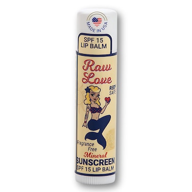 Raw Love SPF 15 Mineral Sunscreen Lip Balm   Reef Safe, Hawaii 104 Reef Act Compliant, Fragrance-Free   Broad Spectrum Natural Lip Care with Non-Nano Zinc Oxide   Made in USA   0.15 Oz