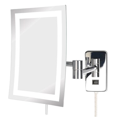 JERDON Wall Mount Makeup Mirror with 5X Magnification - 8.75&rdquo; x 6.5&rdquo; Rectangular Design Extends 15.5&rdquo; from The Wall &ndash; Chrome Finish &ndash; Power Cord and Plug &ndash; Model JRT710CL