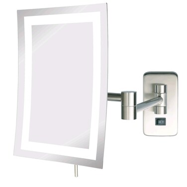 JERDON Rectangular 6.5-Inch x 9-Inch Wall Mount Mirror - Makeup Mirror with 5X Magnification and 15.5-Inch Wall Extension - Nickel Finish, Direct Wire Mirror - Model JRT710NLD