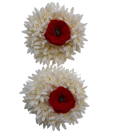 Shilppam 2 pcs Artificial Gajra Hair Clip Red Rose Hair Clip Flower Hair Accessories Wedding Hair pins (Pack of 2)
